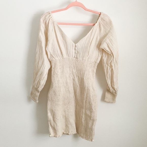 NWT ASOS Stone Smocked Puff Sleeve Peasant Mini Dress 2 - Picture 6 of 12